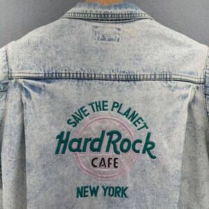 90s Hard Rock Cafe New York Acid Wash Denim Jacket Save The Planet
